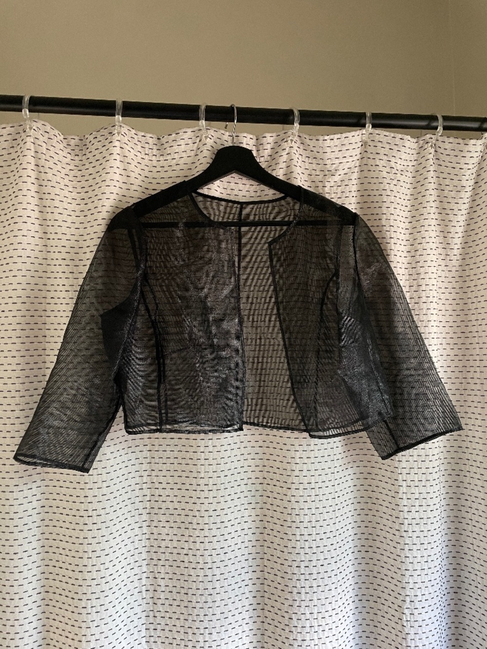 Black Sheer Mesh Open Front Cropped Cardigan Jacket | Lightweight Layering Top